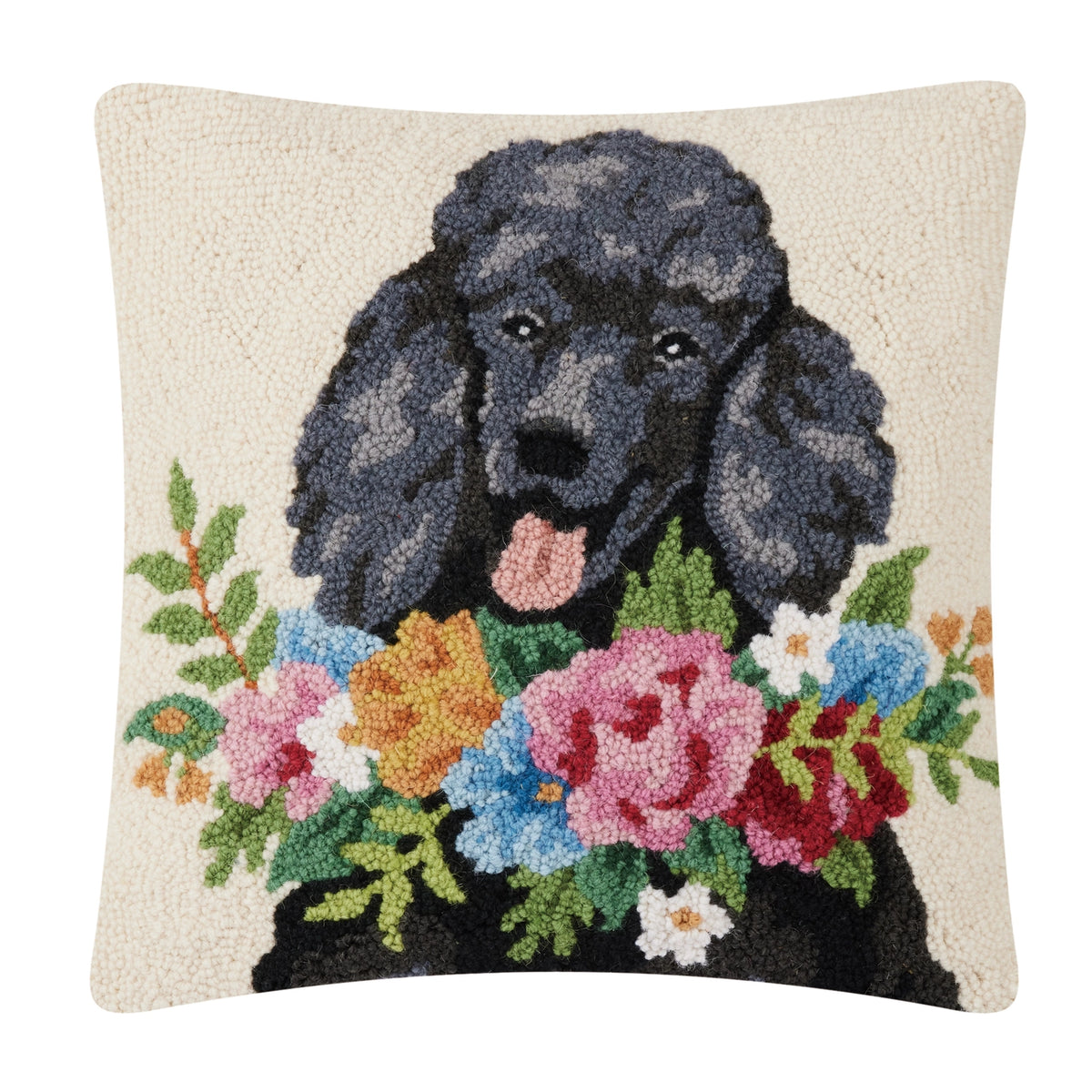 Peking Handicraft - Pillow Black Poodle Floral
