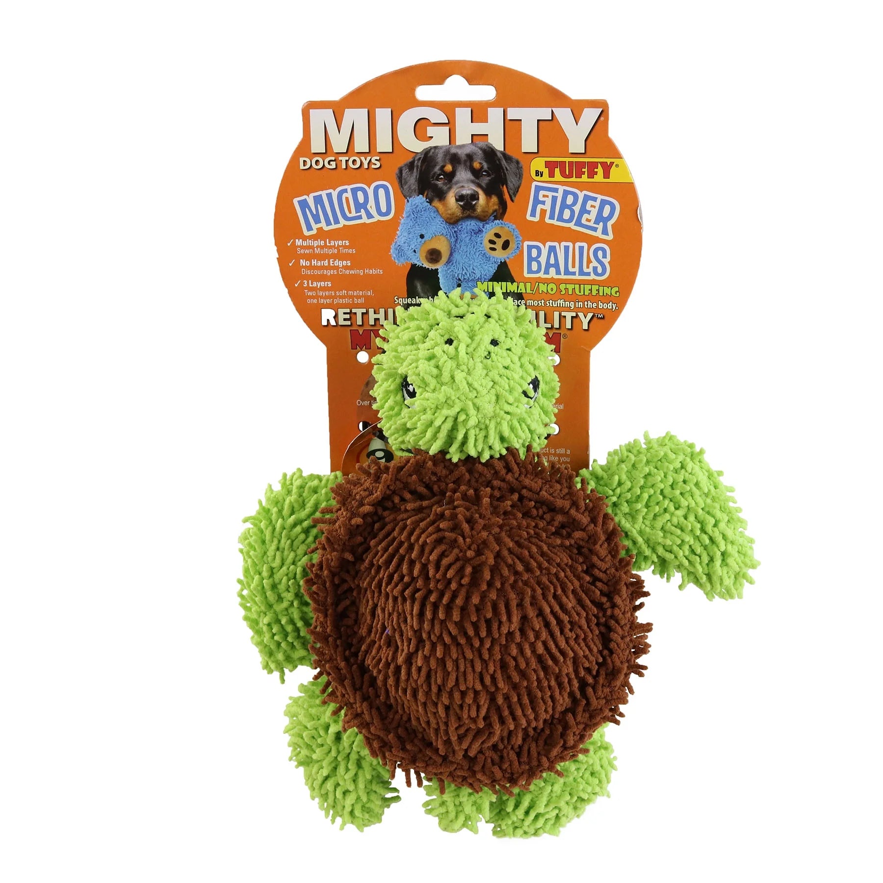 Tuffy Dog Toys - Mighty Microfiber Ball Turtle Squeaky Dog Toy