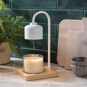 Candle Warmer Lamp White & Wood Arched