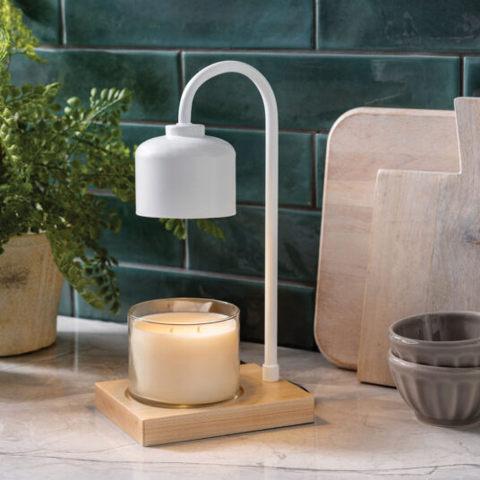Candle Warmer Lamp White & Wood Arched