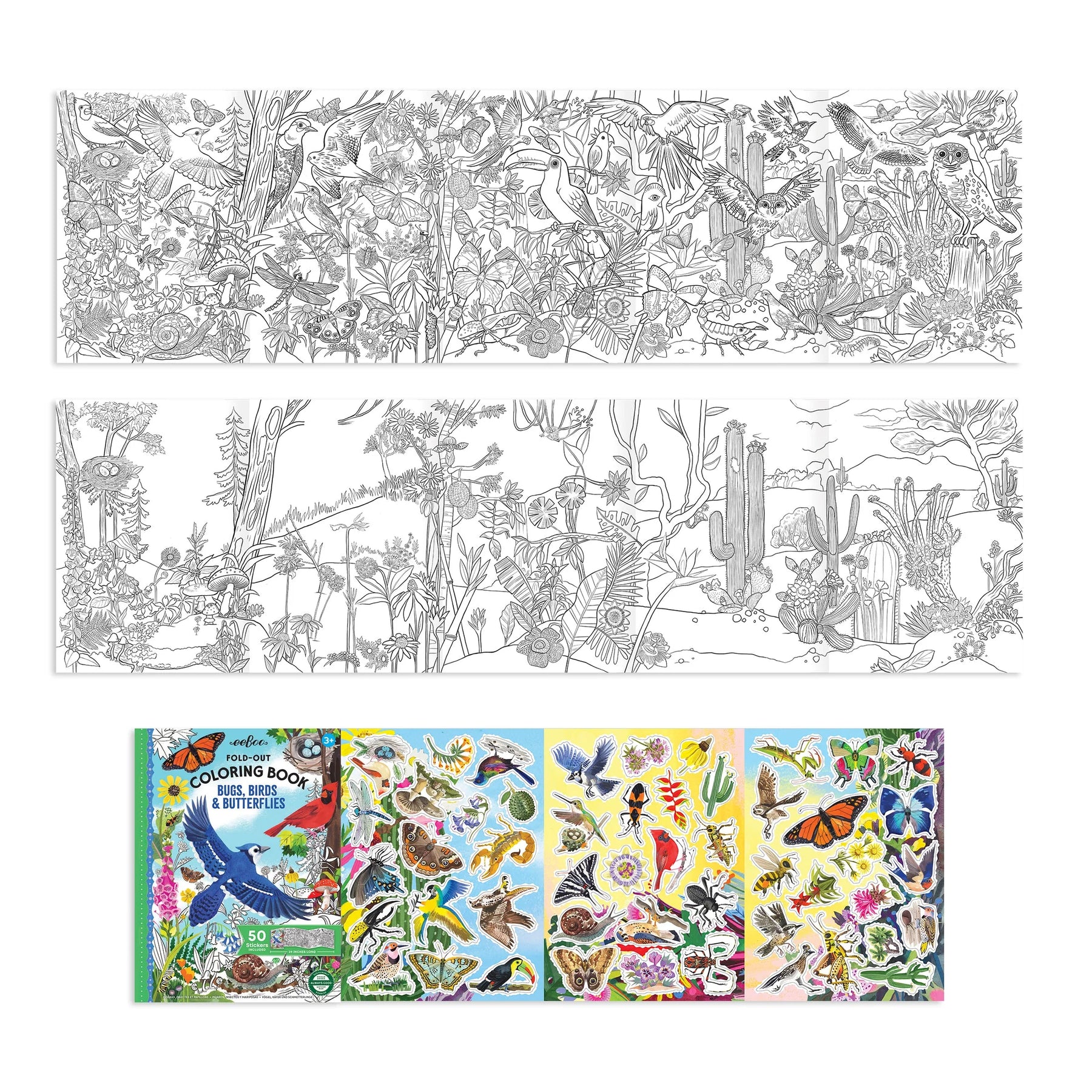 Eeboo Animal Color eeBoo - Coloring Book FoldOut - Bugs, Birds, & Butterflies