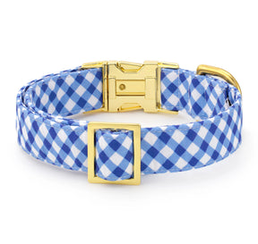 Dog Collar Gingham Summer Blue