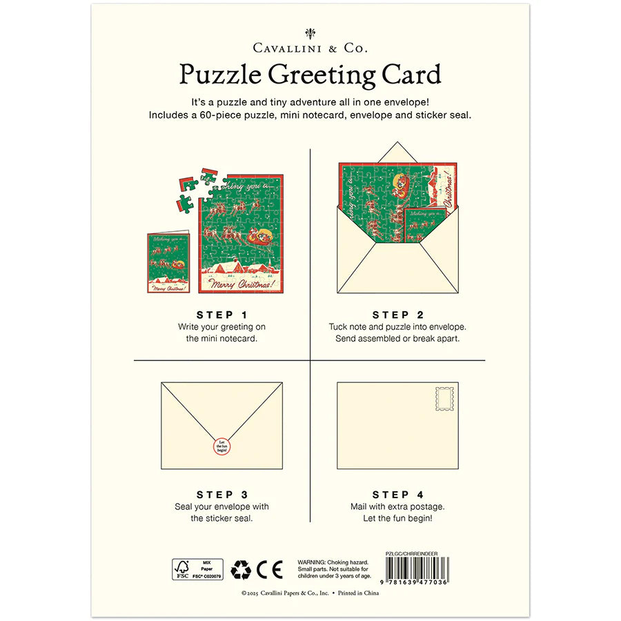 Cavallini Papers & Co - Card With 60 Piece Puzzle Christmas