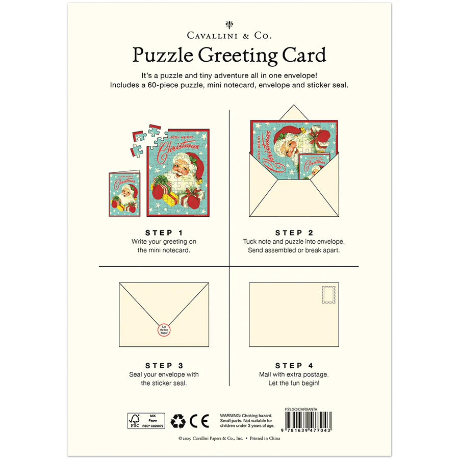 Cavallini Papers & Co - Card With 60 Piece Puzzle Christmas