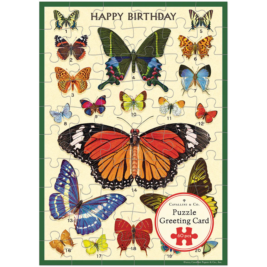Cavallini Papers & Co - Puzzle Greeting Card & Notebook "Happy Birthday Butterflies"