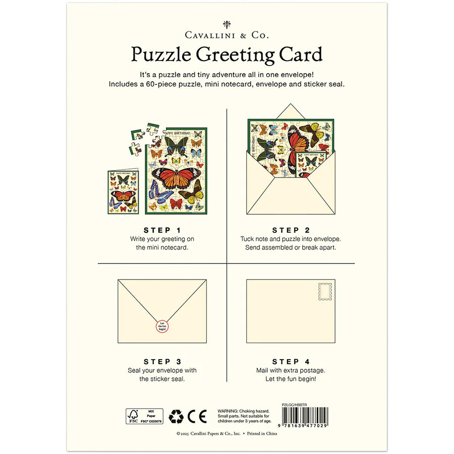Cavallini Papers & Co - Puzzle Greeting Card & Notebook "Happy Birthday Butterflies"