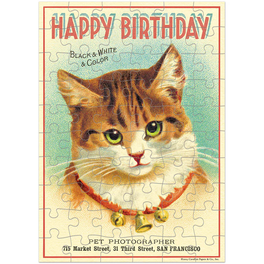 Cavallini Papers & Co - Card With 60 Piece Puzzle Cat Birthday