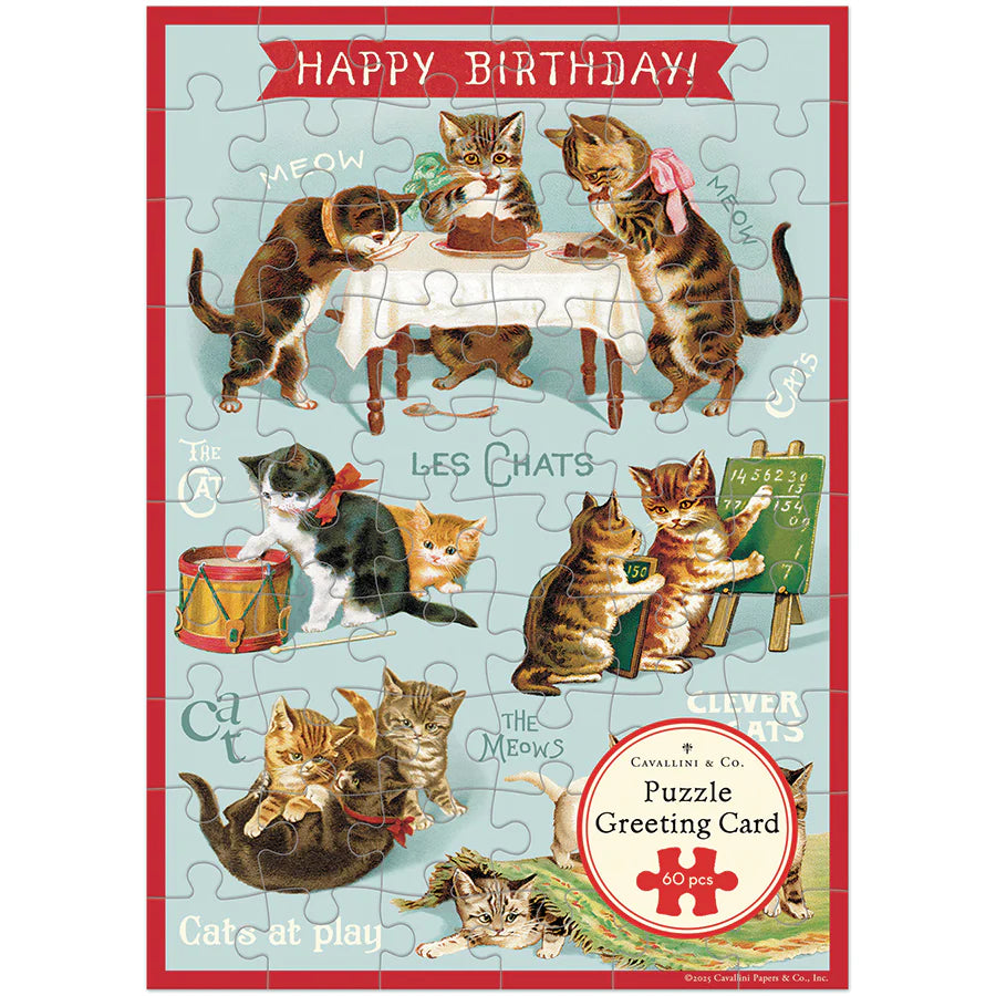 Cavallini Papers & Co - Card With 60 Piece Puzzle Cat Party