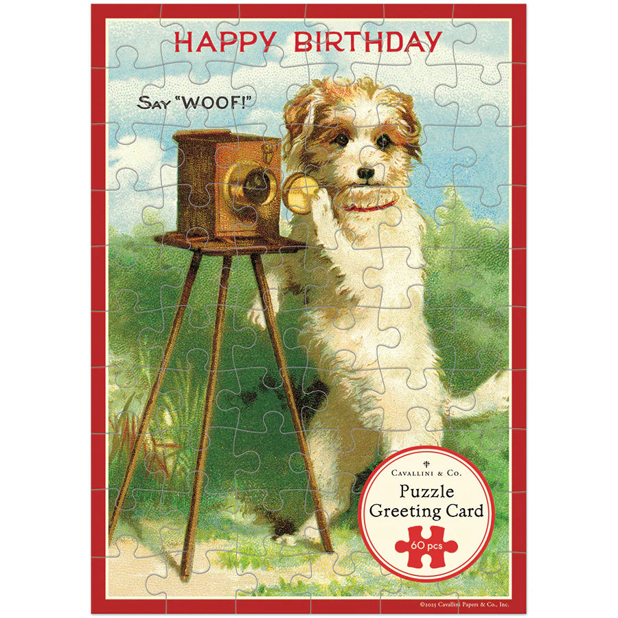 Cavallini Papers & Co - Card With 60 Piece Puzzle Happy Birthday Dog