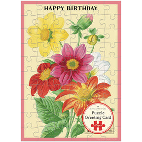 Cavallini Papers & Co - Card With 60 Piece Puzzle Happy Birthday Language of Flowers