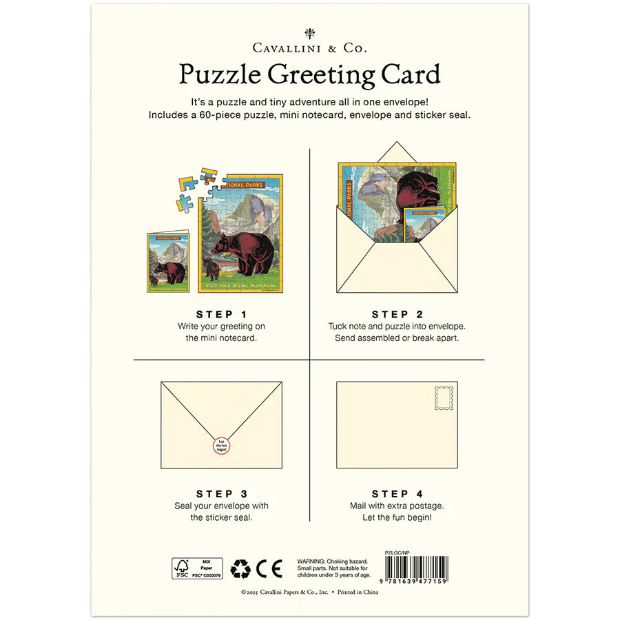 Cavallini Papers & Co - Card With 60 Piece Puzzle National Park Bears