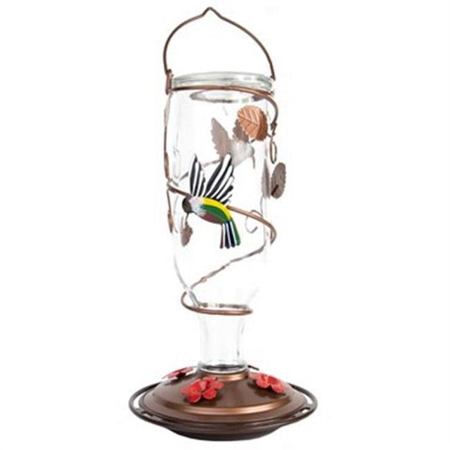 Hummingbird Feeder Glass w/ Metal Leaves