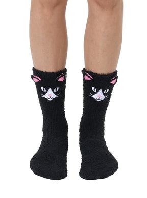 Living Royal - Socks Fuzzy Black Cat Crew