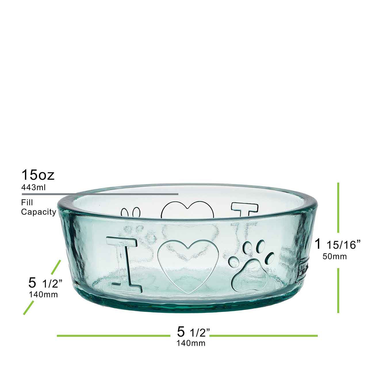 Couronne Co - Bowl Toby Recycled Glass "I Love Paws"