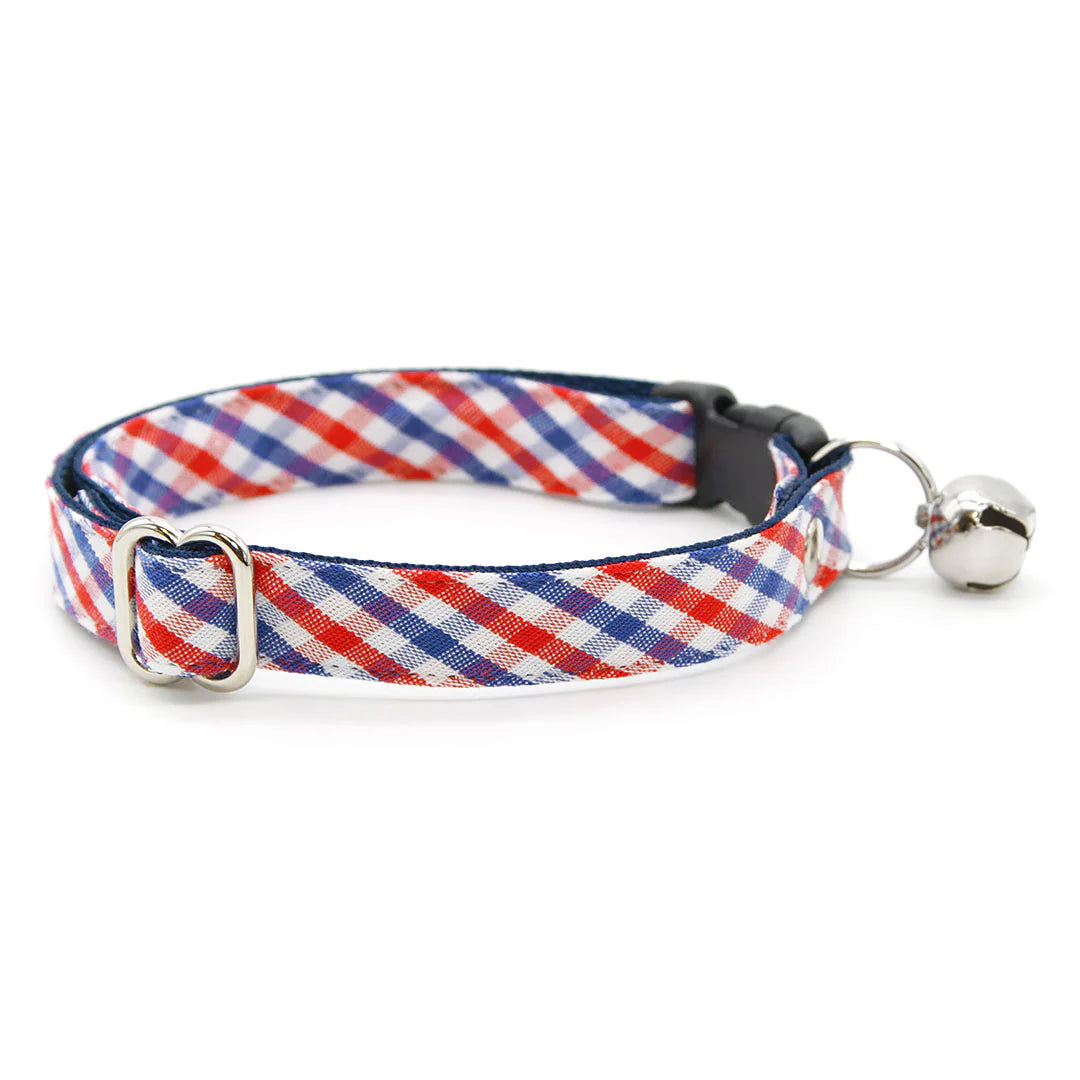Made by Cleo - Cat Collar "Heritage" Red & Blue Plaid with Gold Breakaway