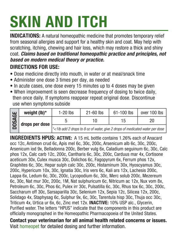 HomeoPet Skin & Itch Relief for Dogs, Cat, Bird, and Rabbit