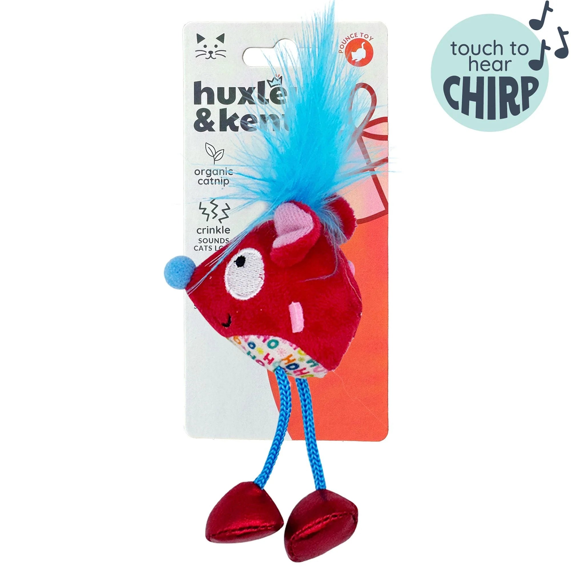 Huxley & Kent - Cat Toy Cheerful Mouse Chirpy Red Mouse w Dangling Leg