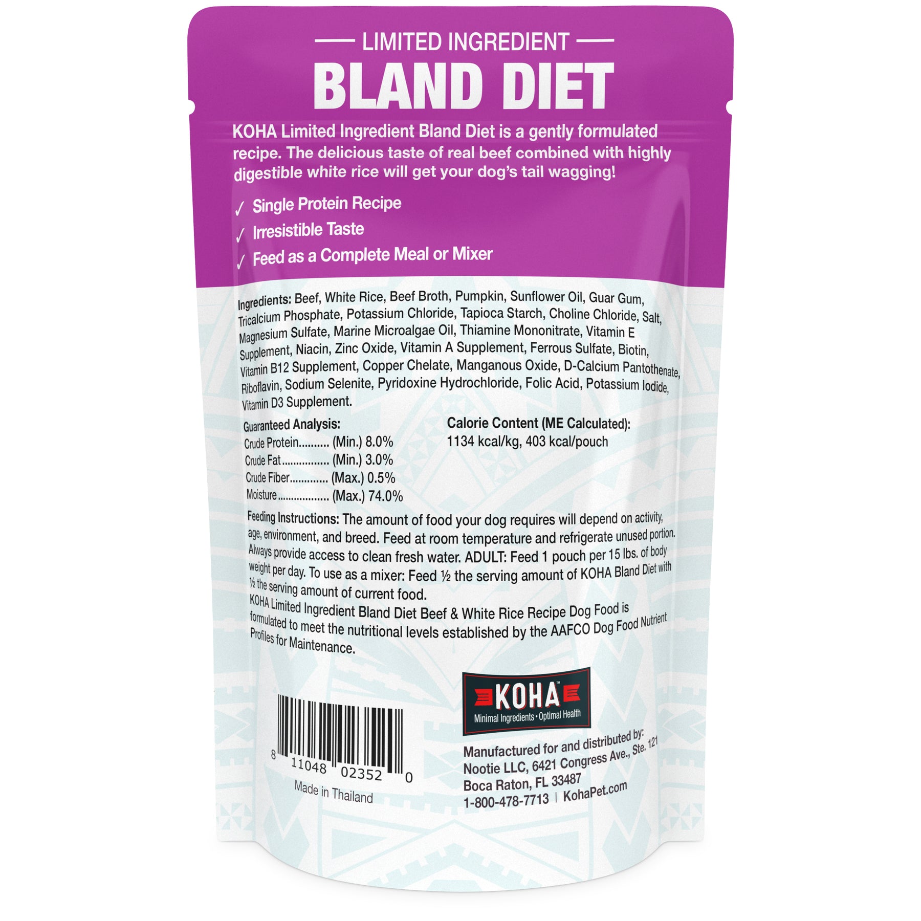 KOHA - Bland Diet Beef & Rice Pouches Wet Dog Food 12.5 ounces