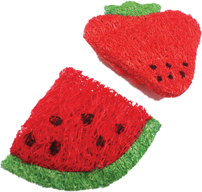 A & E Cage Company - Nibbles Small Animal Loofah Chew Toy, Strawberry & Watermelon