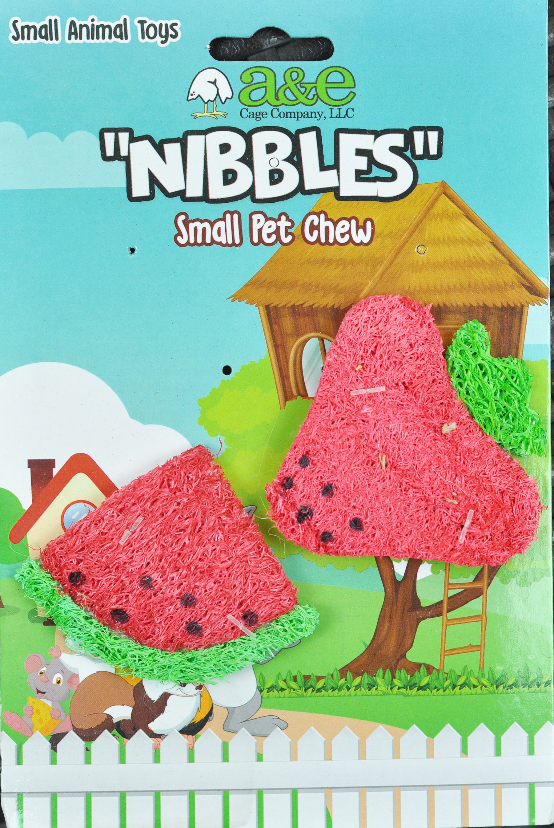 A & E Cage Company - Nibbles Small Animal Loofah Chew Toy, Strawberry & Watermelon
