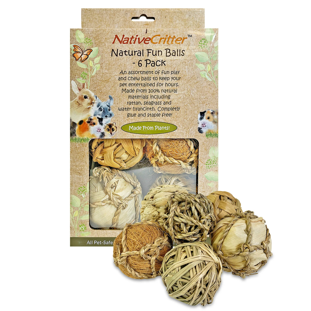 Natural Fun Balls w/ Rattan, Seagrass & Water Hyacinth (6 pack)