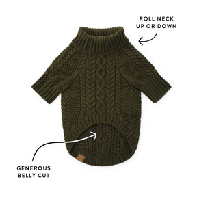 Dog Sweater Cable Knit Olive