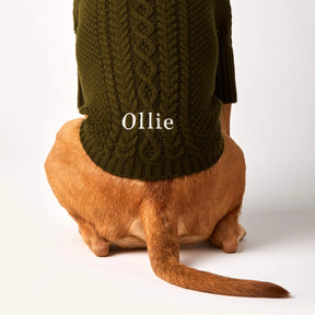 Dog Sweater Cable Knit Olive