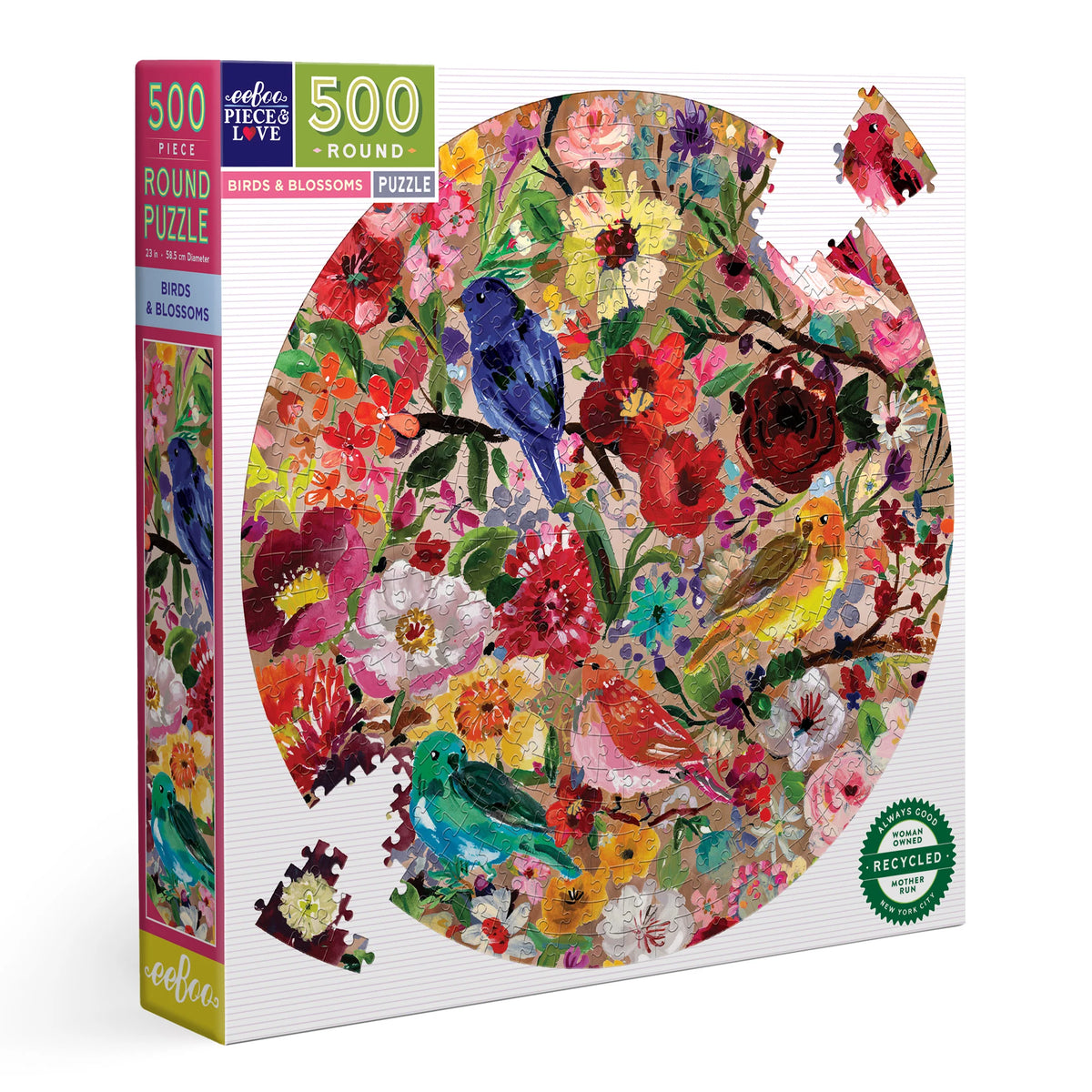 eeBoo - Birds & Blossoms 500 Piece Round Puzzle