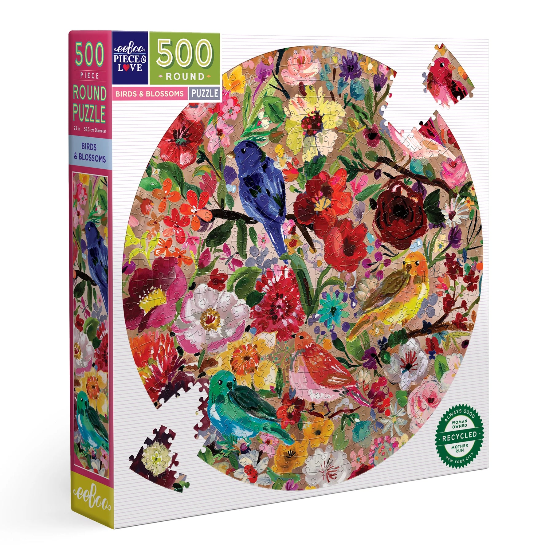 eeBoo - Birds & Blossoms 500 Piece Round Puzzle