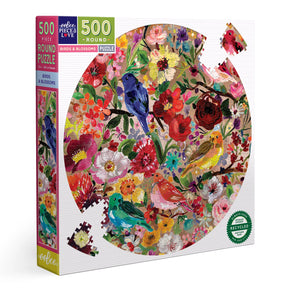 eeBoo - Birds & Blossoms 500 Piece Round Puzzle