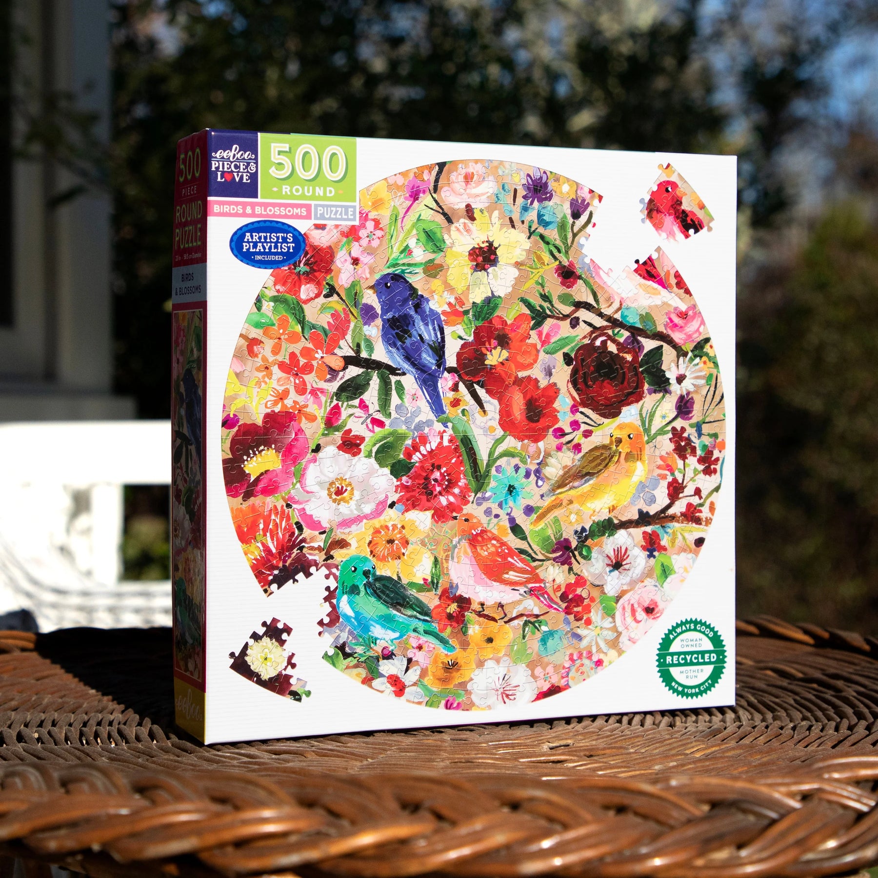 eeBoo - Birds & Blossoms 500 Piece Round Puzzle