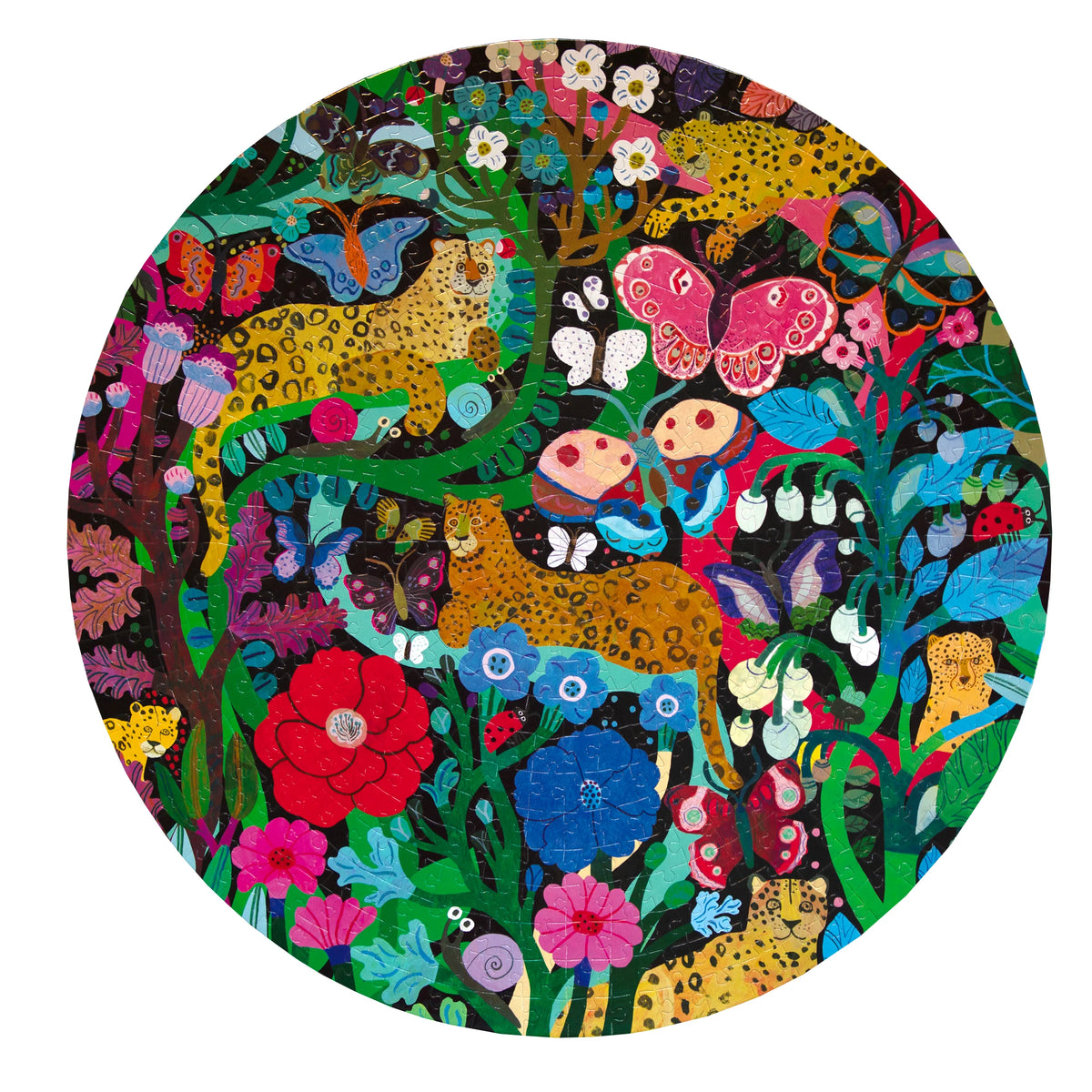 eeBoo - Jaguars and Butterflies 500 Piece Puzzle Round