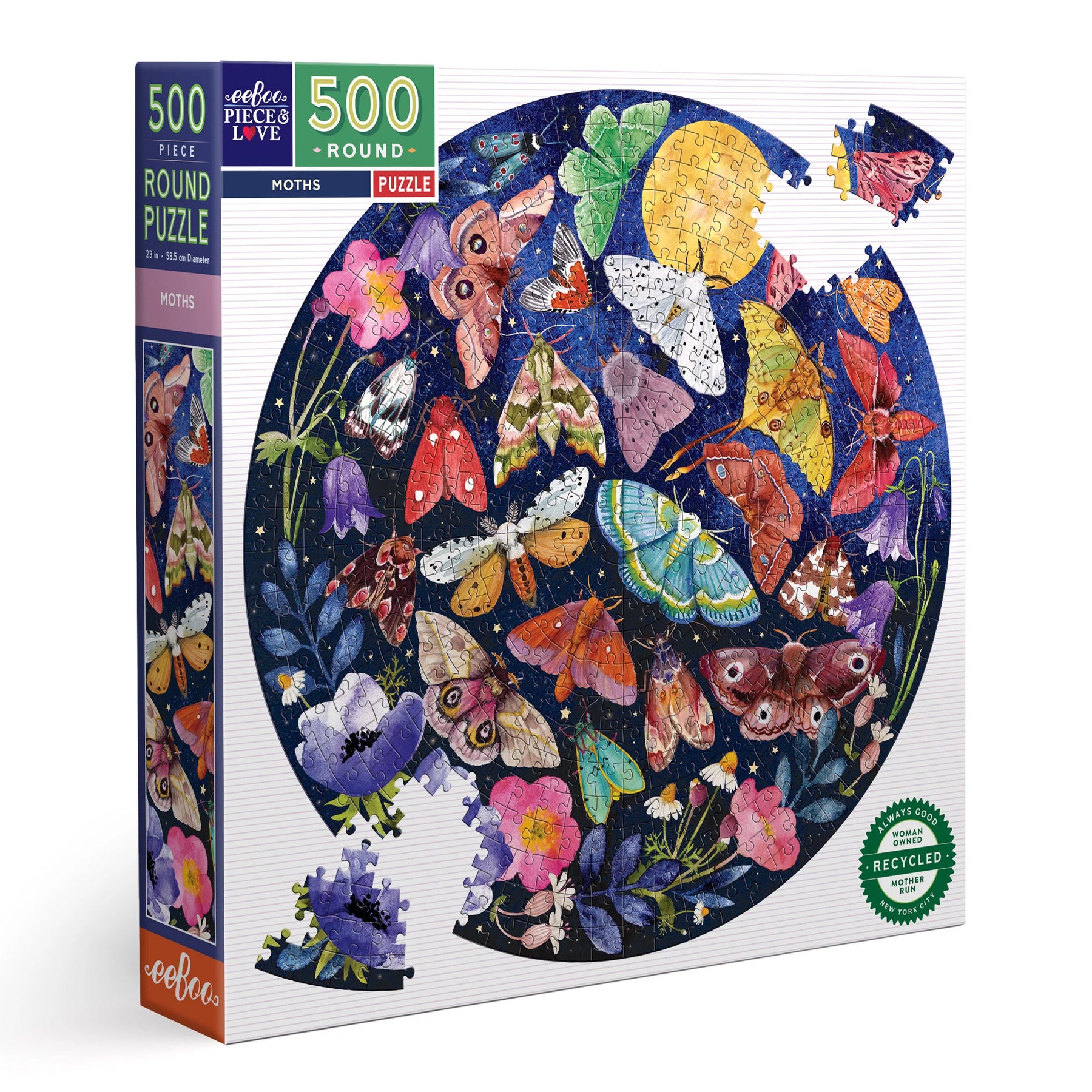 eeBoo - Moths 500 Piece Puzzle Round