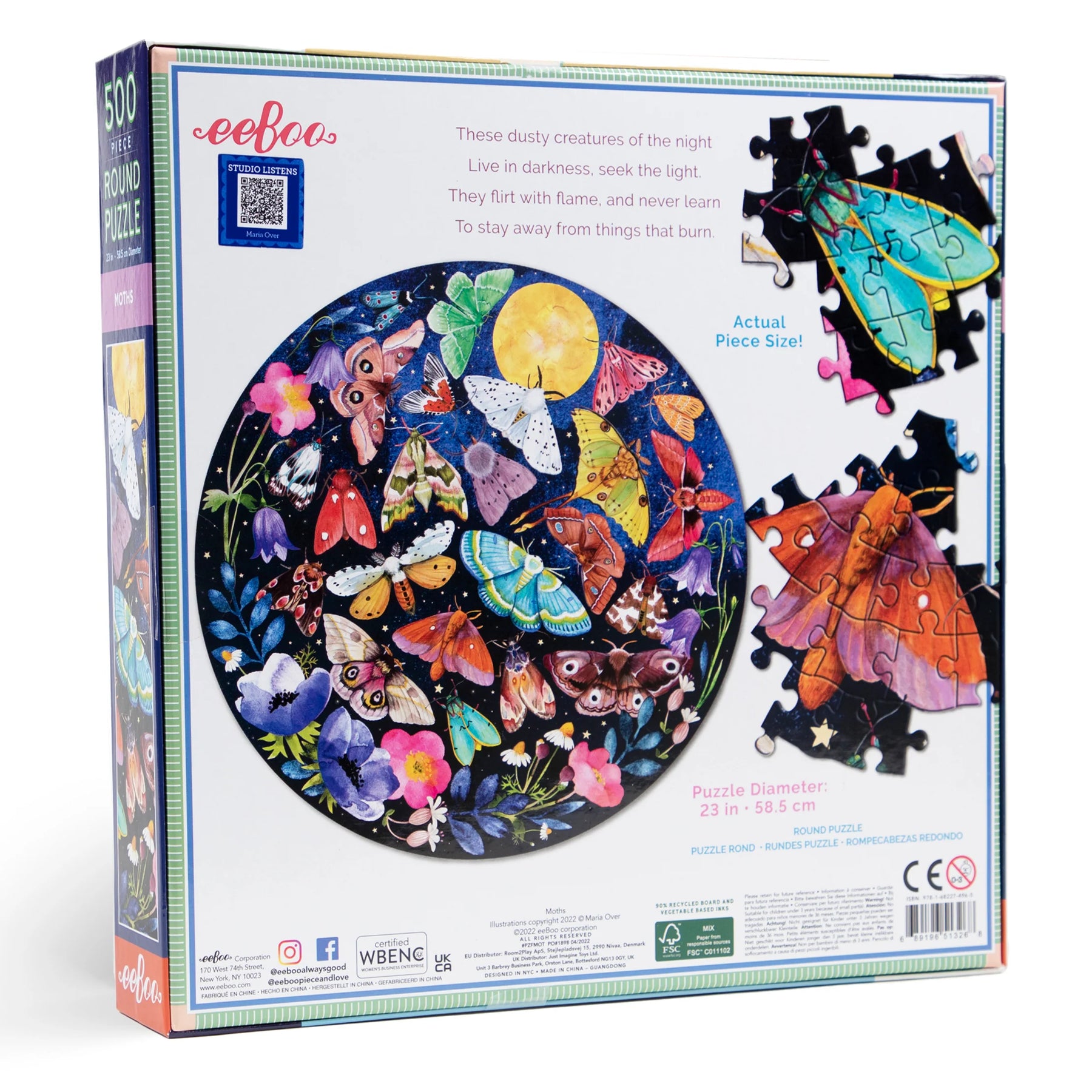 eeBoo - Moths 500 Piece Puzzle Round