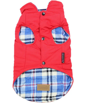 Parisian Pet - Dog Jacket Red w/ Plaid (Reversible)