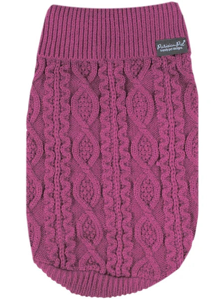 Parisian Pet - Dog Cable Knit Sweater Raspberry