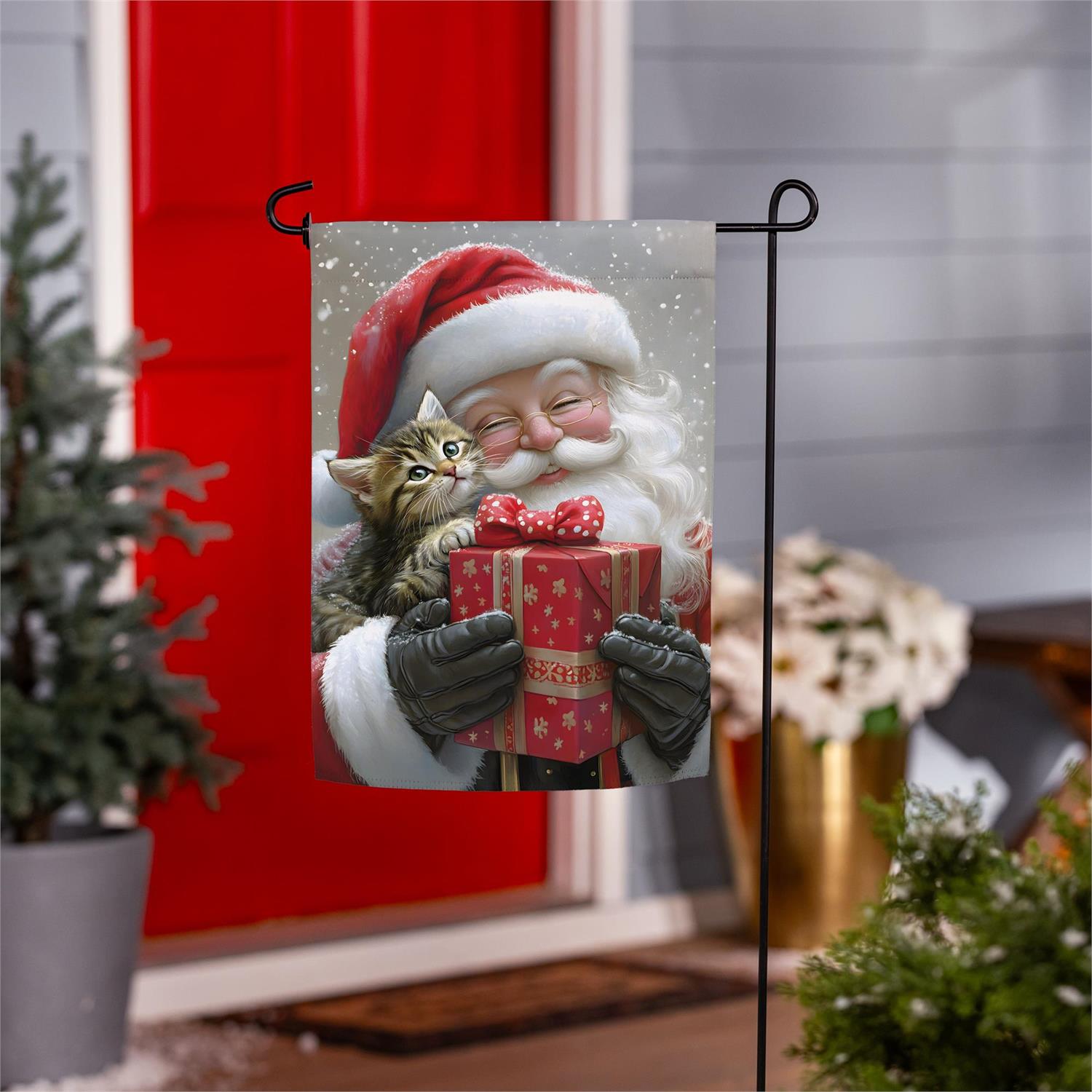 Evergreen Enterprises - Flag Purrfect Christmas Gift Santa