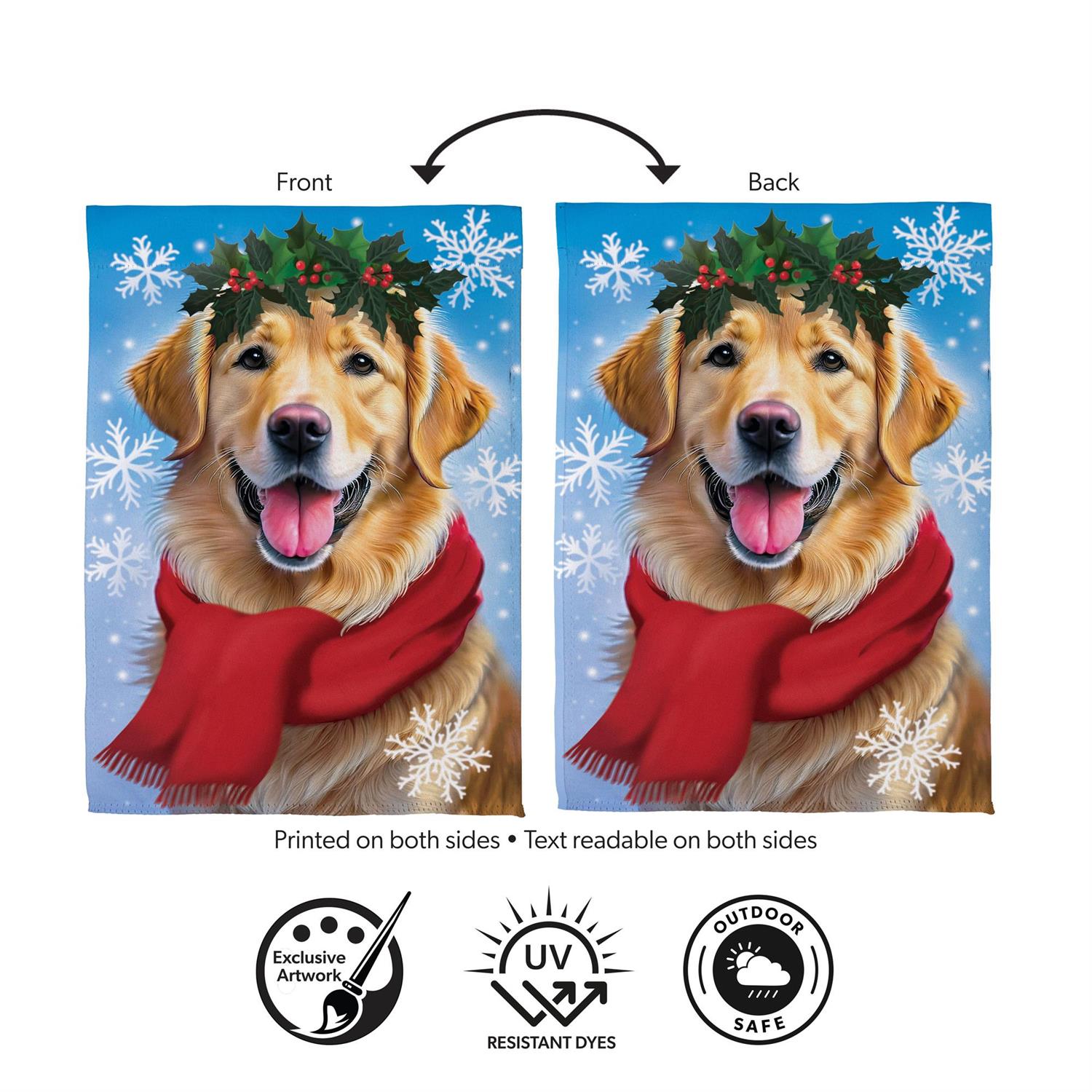 Evergreen Enterprises - Flag Happy Winter Golden Retreiver