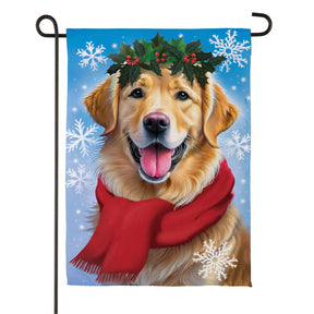 Evergreen Enterprises - Flag Happy Winter Golden Retreiver