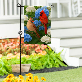 Evergreen Enterprises - Flag Cardinal Couple Among Hydrangeas