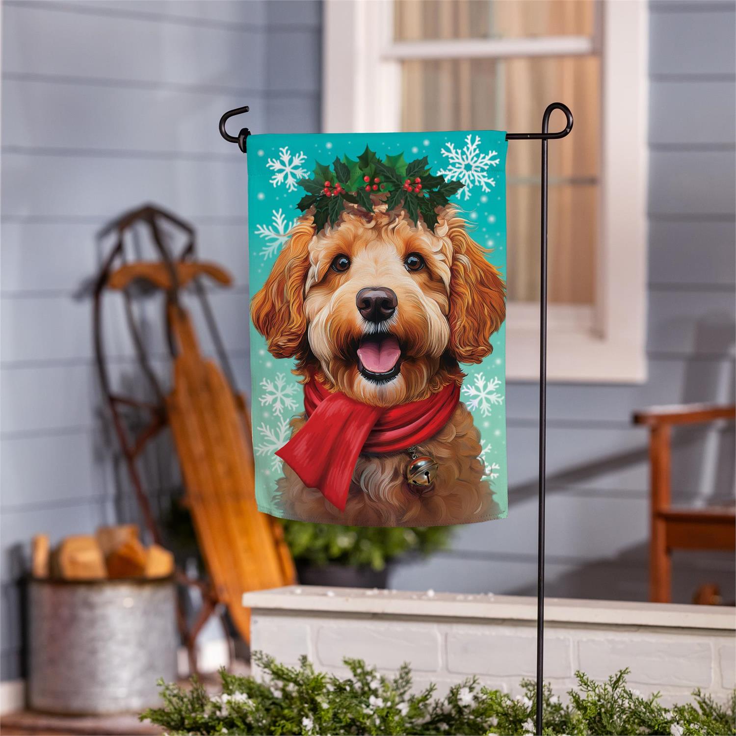 Evergreen Enterprises - Flag Happy Winter Goldendoodle