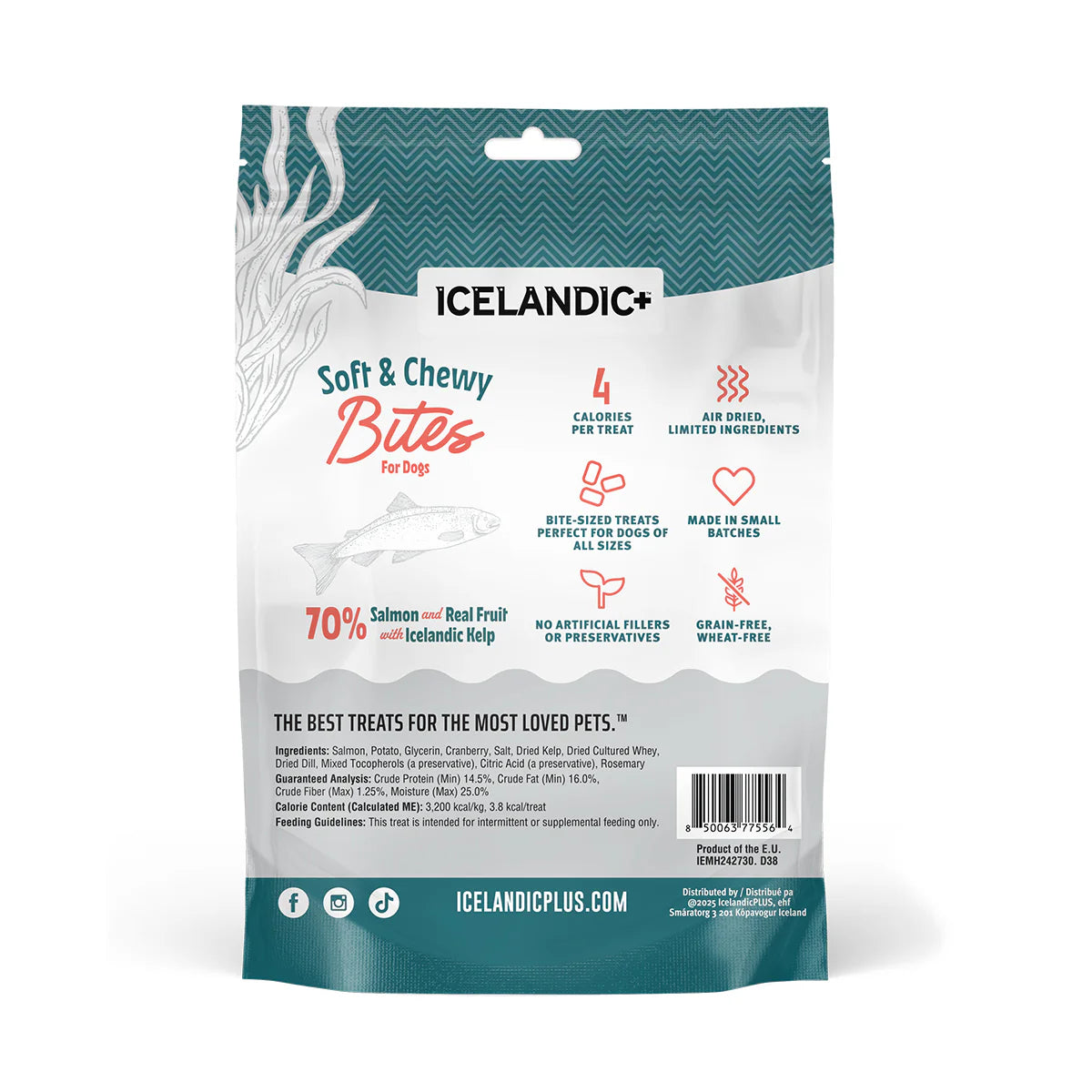 Icelandic+ Soft & Chewy Bites Salmon, Cranberry & Kelp Treats For Dogs