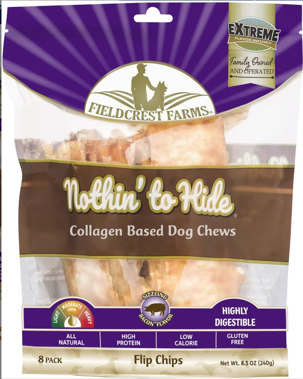 Nothin' To Hide Flip Chips Bacon Rawhide Alternative Dog Chews