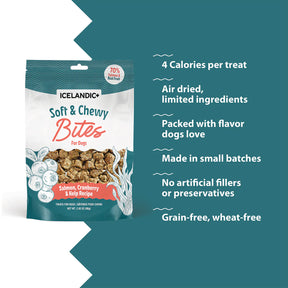 Icelandic+ Soft & Chewy Bites Salmon, Cranberry & Kelp Treats For Dogs