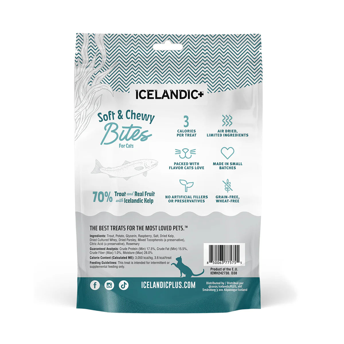 Icelandic+ Soft & Chewy Bites Trout, Raspberry & Kelp Treats For Cats