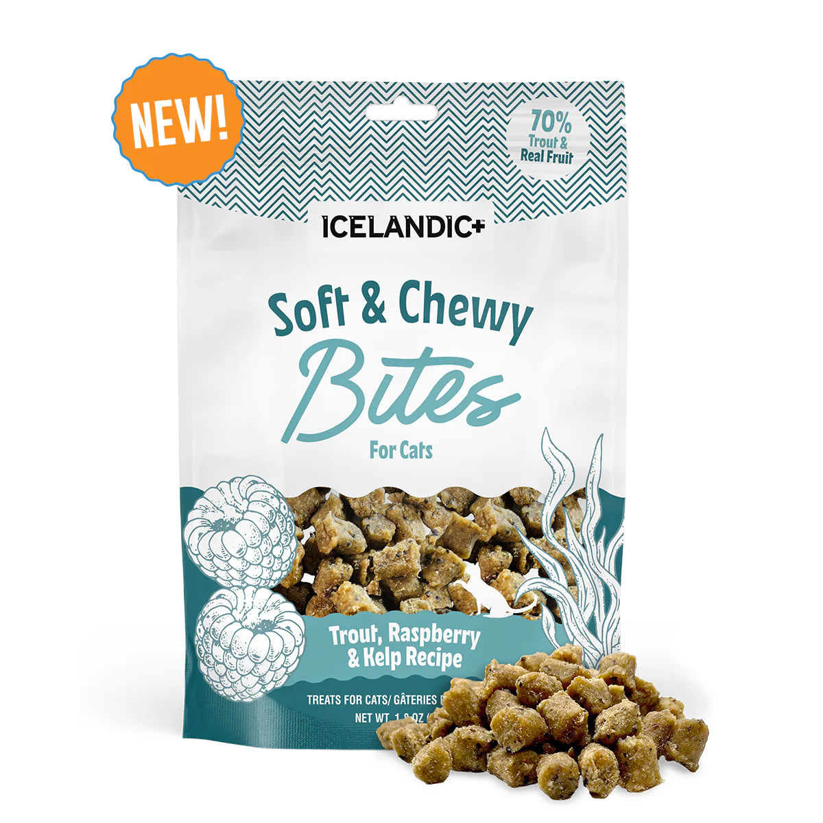 Icelandic+ Soft & Chewy Bites Trout, Raspberry & Kelp Treats For Cats