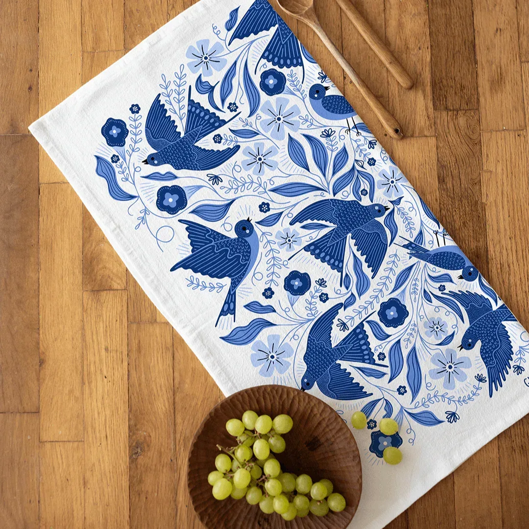 Gingiber - Tea Towel Blue Songbirds