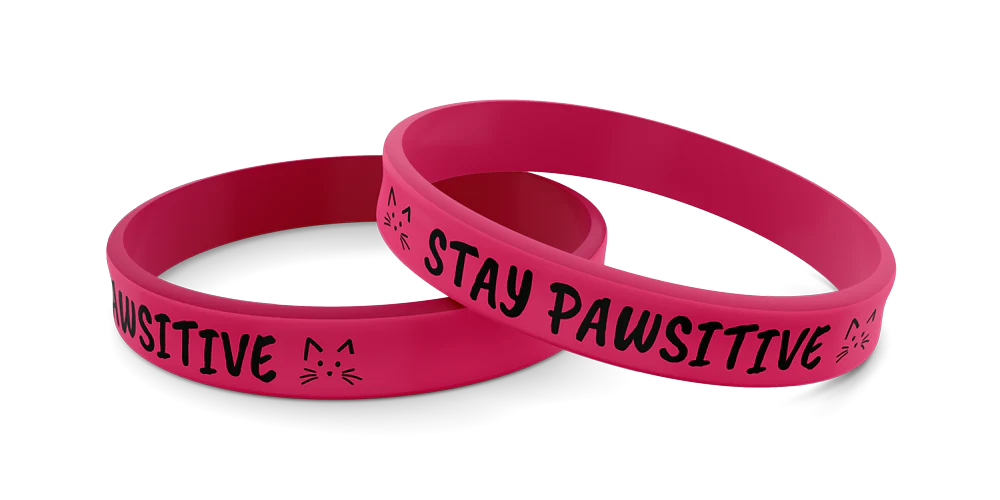 Wrist Band Stay Pawsitive -Cat Faces Silicone