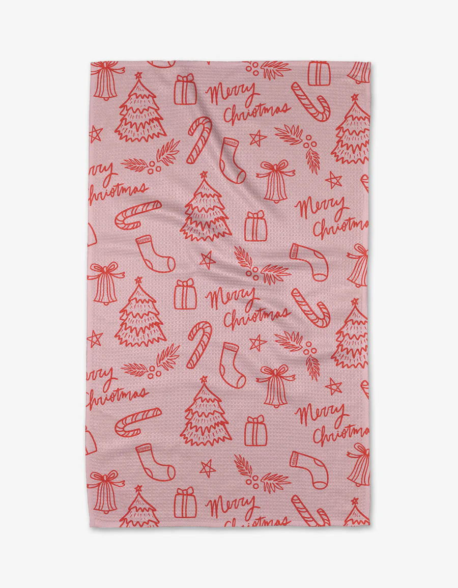Geometry - Tea Towel Cheery Pink Christmas