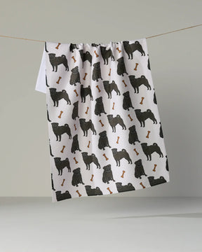 Geometry - Tea Towel Pug Club Black